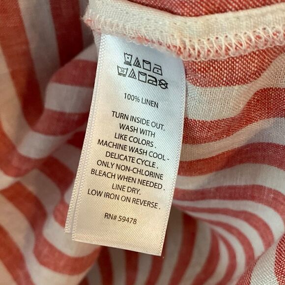 Artisan NY Sz M Red Striped Relaxed Short Sleeve Linen Flowy Summer Blouse - Picture 6 of 6